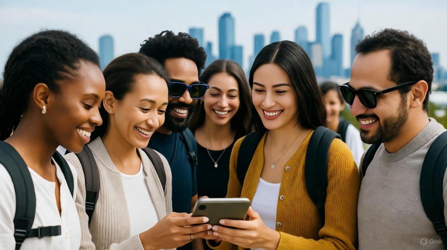 Confident expat using a smartphone for seamless Medical Insurance Claim Process for Expats.