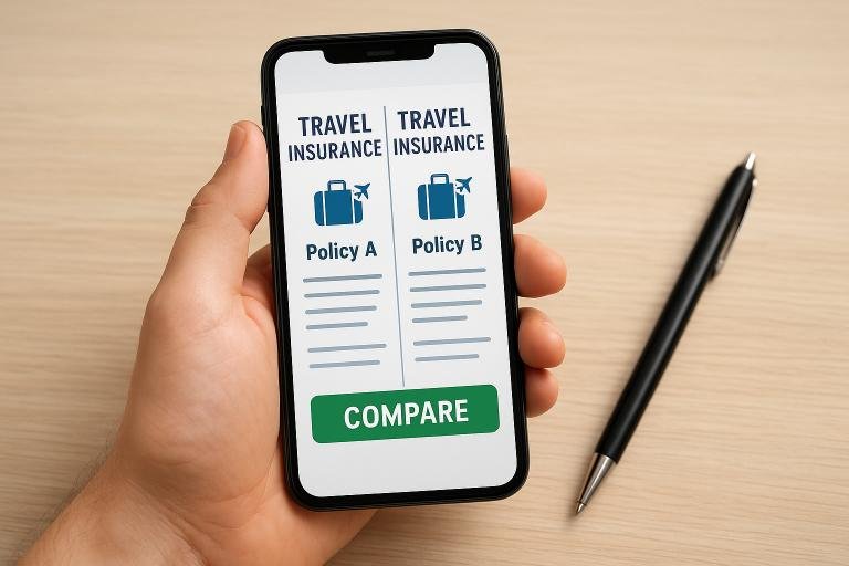 Teacher comparing travel insurance quotes on a smartphone to find the Best Travel Insurance for Teachers Going Overseas.