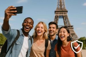 Excited students showcasing the adventure of studying abroad, highlighting the need for Travel Insurance for Students Studying Abroad