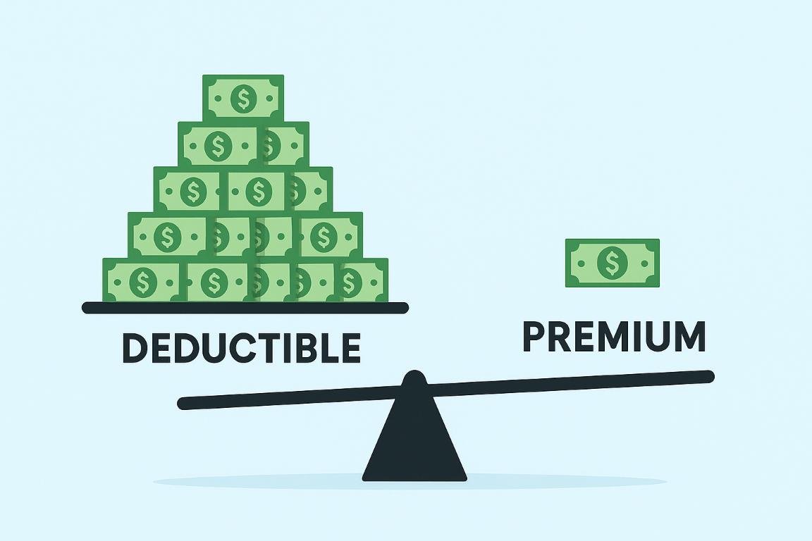 See-saw illustrating the inverse relationship between Car Insurance Deductible (high) and Premiums (low).