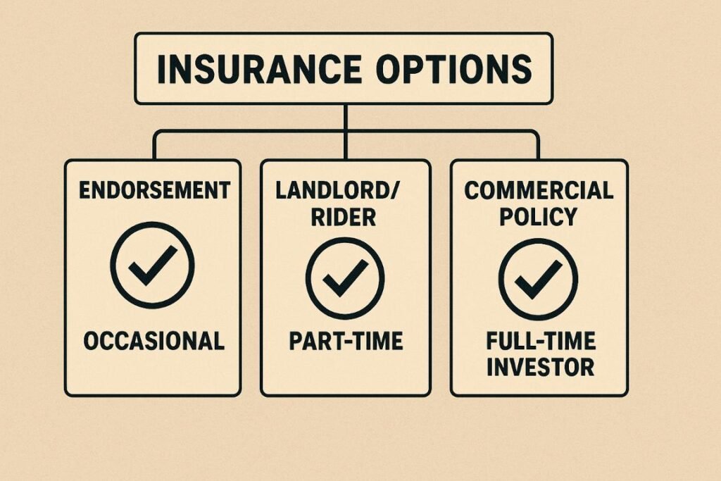 Flowchart showing the three types of Home Insurance Short-Term Rental solutions for hosts based on rental frequency.
