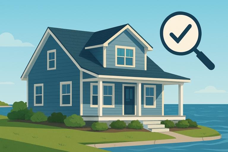 Home in a coastal area, emphasizing the importance of checking FEMA Flood Maps and securing Flood Insurance Required USA.