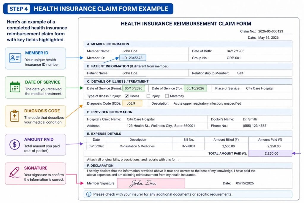Health insurance reimbursement claim form example filled out