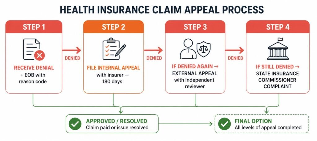 Health insurance claim appeal process steps flowchart