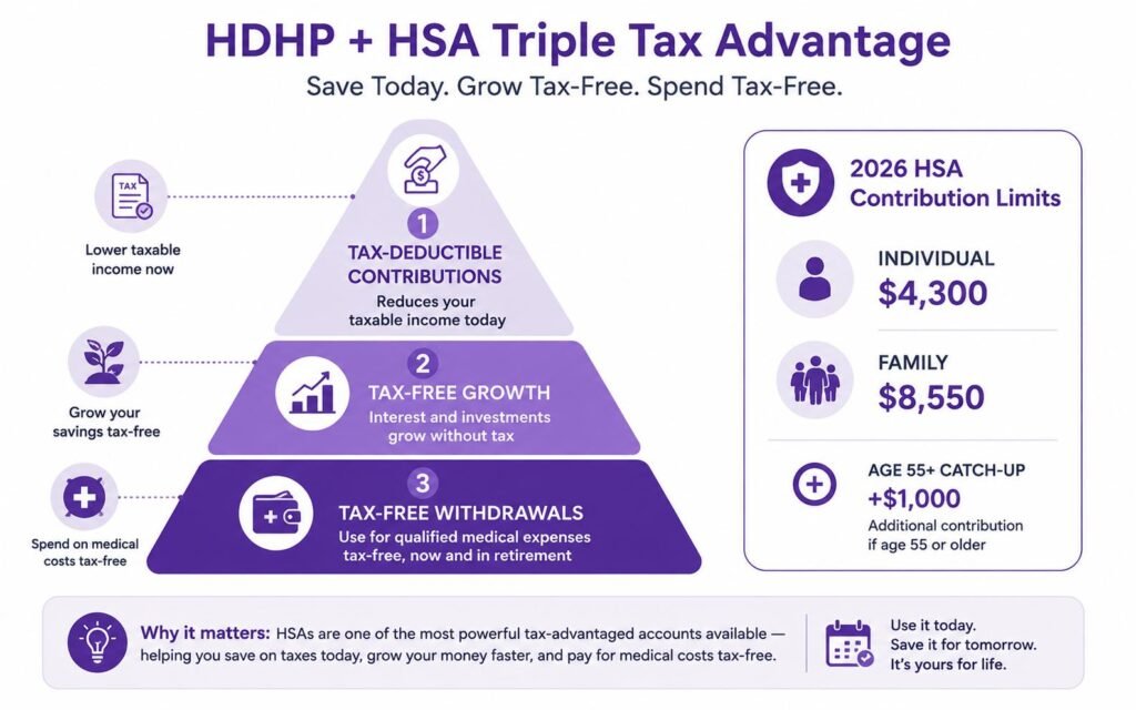 HSA health savings account triple tax advantage infographic 2026